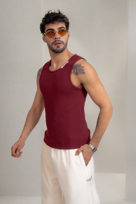 Burgundy Ripped Tank Top