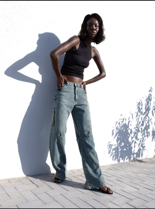 DENIM WIDE LEG PANTS WITH BUCKLE