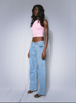 WIDE LEG PANTS WITH BUCKLE LIGHT BLUE
