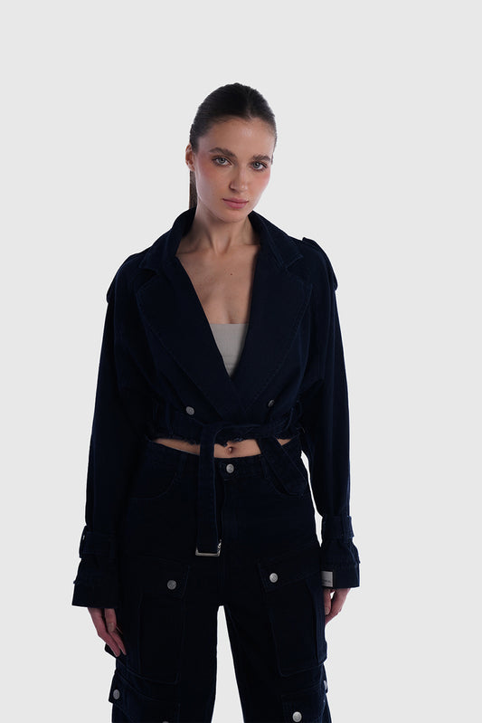 DENIM CROPPED TRENCH COAT