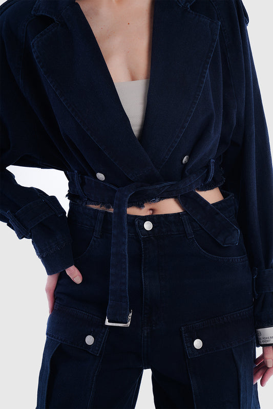 DENIM CROPPED TRENCH COAT